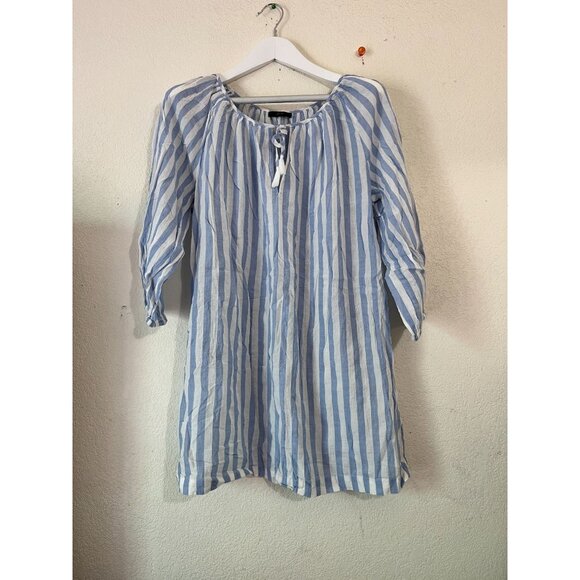 J.Crew Womens Blue & White Striped 3/4 Sleeve Beach Tunic Top Blouse Tassel Neck - Picture 1 of 8
